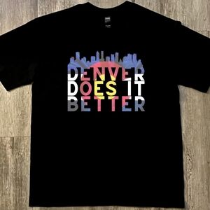Denver Does It Better Black Graphic Tee With CO flag/Den skyline lettering. L